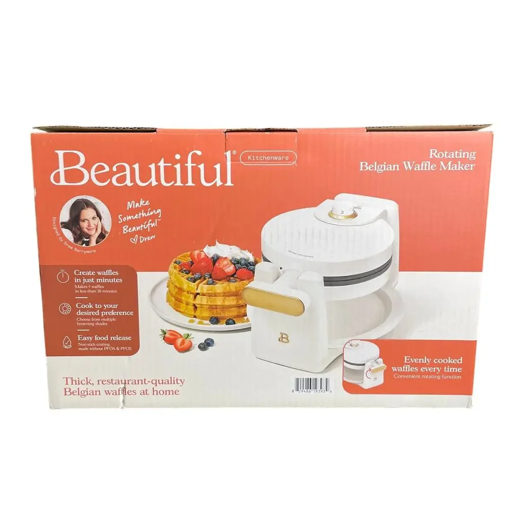 Beautiful by Drew Barrymore Rotating Belgian Waffle Maker Open Box